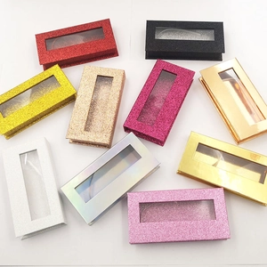 Scatole per ciglia finte glitterate con finestra trasparente in vari colori metallici