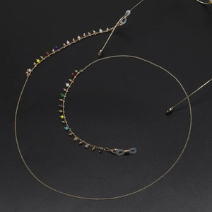 Catenina per occhiali dorata fatta a mano con perle colorate e gommini antiscivolo