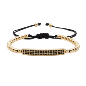 Bracciale Regolabile In Corda Intrecciata Con Barra In Rame E Micro Pavé Di Zirconi Gioielli Di Moda