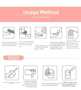 Step-by-step application and removal guide for press-on nails with clear instructions