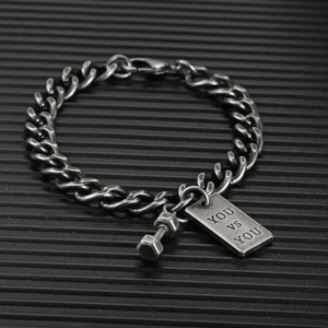 Bracciale rétro catena cubana in acciaio con ciondolo manubrio e piastra you vs you
