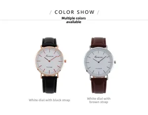 Detailed comparison of slim quartz watches in rose gold with black strap and silver with brown