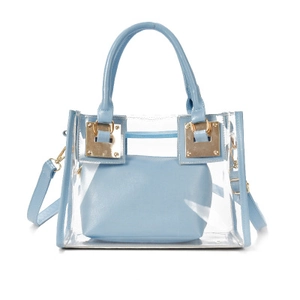 Summer transparent PVC jelly bag with light blue PU inner pouch and gold hardware