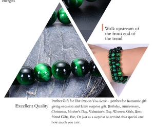 Macro detail of natural green tiger eye beaded bracelet with unique chatoyant texture