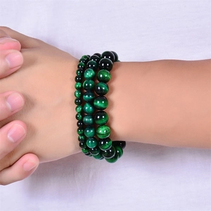 Green Tiger Eye stone beaded bracelet set in three sizes for women with silky luster
