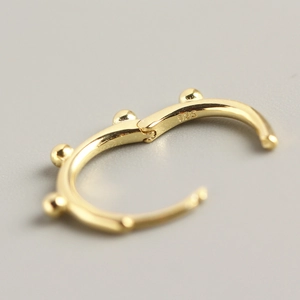 Minimalist S925 sterling silver hoop earring with small gold beads and 925 hallmark