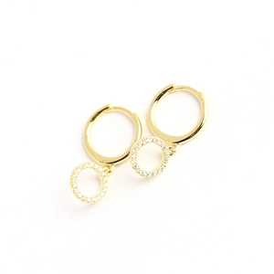 Elegant gold S925 silver hoop earrings with sparkling crystal-encrusted round charms