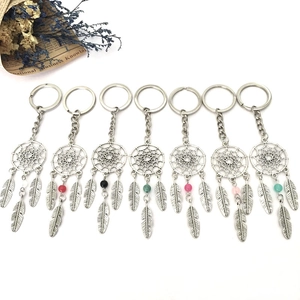 Porte-clés Attrape-rêves En Alliage Métallique Pendentif Plume Perle Colorée Style Bohême Vintage Charme De Sac Pour Femmes