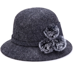 Cappello a Secchiello in Feltro di Lana Retrò da Donna Elegante Bombetta Con Pompon Autunno Inverno Caldo Cloche Moda Tinta Unita Accessori
