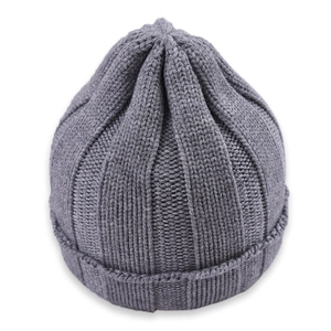 Classic grey ribbed knit beanie for toddlers with warm folded cuff and stretchy fabric
