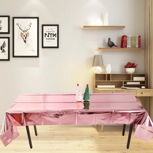 Shiny rose gold PET metallic foil tablecloth for Christmas party decoration on wood table