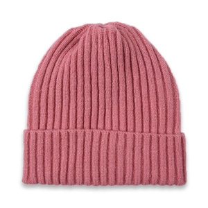 Detailed view of pink ribbed knit texture on a soft warm beanie for babies and children
