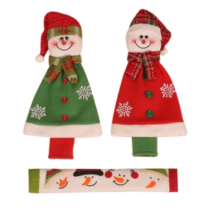 Christmas snowman fabric refrigerator handle covers and wine bottle decor set
