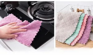 Thick microfiber dishcloth with diamond texture and wavy edges for kitchen cleaning