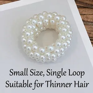 Elegant white pearl hair tie for thin hair, small size non-looping beaded bracelet style