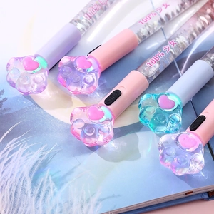 Süßer Katzenpfote LED Leuchtender Gelschreiber Quicksand Flüssigkeit Pailletten Kawaii Schreibwaren Schwarze Tinte Geschenk
