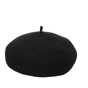 Classic black wool beret for women featuring a minimalist artistic design for winter