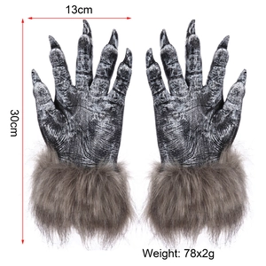 Realistic Halloween werewolf claws with grey fur and long black nails for cosplay