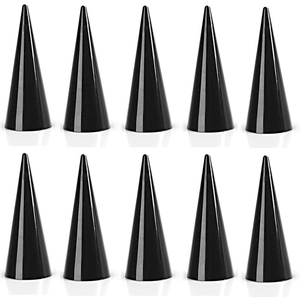 Set di 10 supporti per anelli in acrilico nero a forma di cono con dettagli metallici