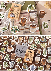 Detailed view of Rooftop Cafe vintage watercolor stickers with various coffee motifs