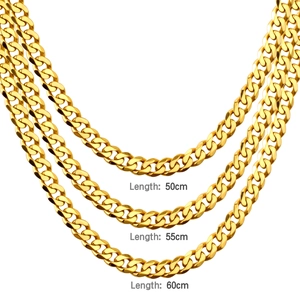 Three gold Cuban link chains displayed in length variations of 50cm, 55cm, and 60cm