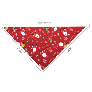 Detailed view of Christmas pet bandana sizing showing 65cm length and Santa Claus pattern