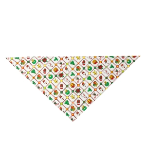 Detailed flat lay of Christmas pet bandanas featuring festive holiday prints on cotton
