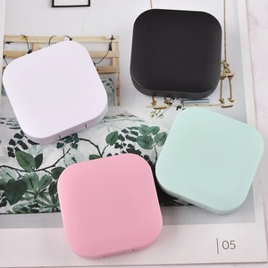 Contact Lens Case Travel Storage Container Portable Square Accessory With Mirror Tweezers Suction Matte Plastic Holder Organizer