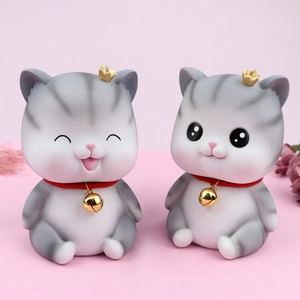 Cute Angel Cat Money Box Resin Piggy Bank With Gold Crown Bell Wings Kawaii Desktop Decoration Living Room Bedroom Gift