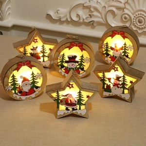 Luminous Christmas wooden ornaments with LED lights featuring Santa, Snowman and Reindeer