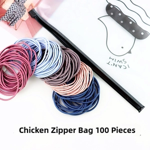 Colorful elastic hair ties set in a cute chick frosted zipper pouch for girls