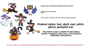 Detailed view of six cartoon Halloween hanging swirls featuring bats, ghosts, and pumpkins