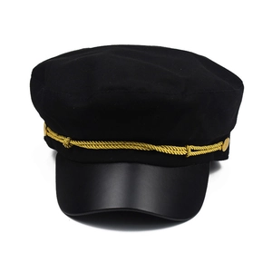 Casquette de marin noire en coton avec cordon doré et visière en similicuir