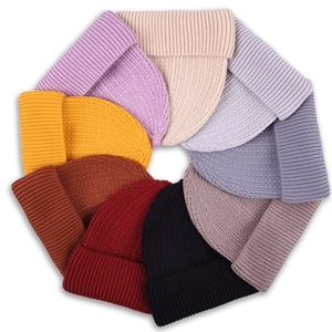 Classic ribbed knit beanie for women in multiple colors with warm ear protection design