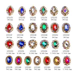 Retro gold alloy nail art charms with colorful rhinestones in heart and oval shapes