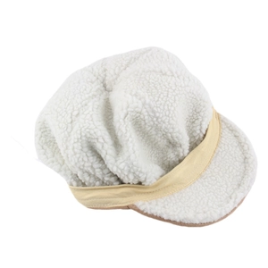 Cappello newsboy da donna in lana d'agnello bianca calda con finiture in pelle scamosciata