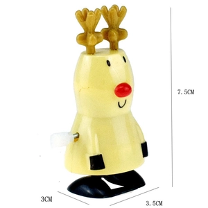 Detailed dimensions of yellow wind-up reindeer toy measuring 7.5cm in height and 3.5cm wide