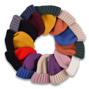 Bonnet En Maille Pour Enfants Couleur Contrastée Revers Doux Chaud Hiver Bonnet Pour Tout-petits Garçons Filles