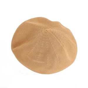 Classic khaki knitted beret hat for women with fine textured breathable summer fabric