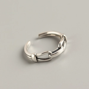 925 Sterling Silver Open Ring Women Vintage Minimalist Chain Link Design Adjustable Geometric Band Fashion Jewelry Gift