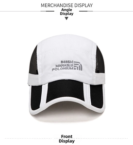 Front view of black and white mesh baseball cap with 8456M embroidery and honeycomb fabric