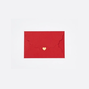 Mini red pearlescent envelope with wavy flap and gold heart sticker for cards