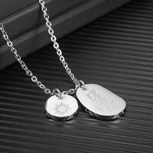 Hip hop titanium steel necklace featuring sun smiley and lightning bolt round pendants