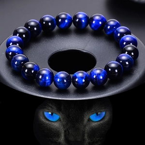 Natural Blue Red Green Tiger Eye Bracelet Round Gemstone Beads Elastic Handmade Jewelry Unisex