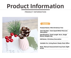 Detailed view of mini Christmas pine cone ornament in a pink ceramic vase, 18cm height