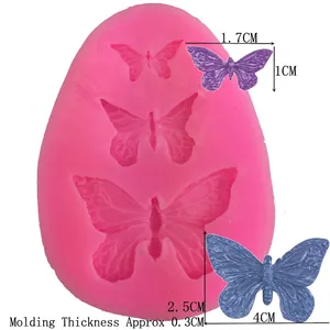 Pink butterfly silicone mold set for fondant cake decorating in three different sizes