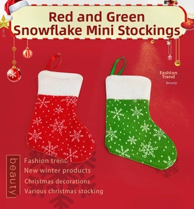 Mini Christmas stocking set with snowflakes, faux fur trim, and hanging loops in red and green
