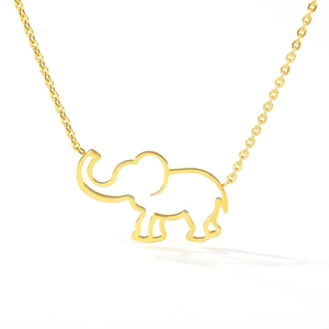 Minimalist 18K gold plated elephant pendant necklace with hollow design for women