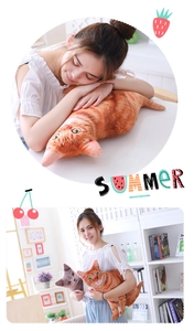 Realistic 3D printed cat plush pillows showing orange and grey tabby texture details