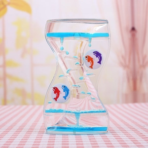 Dynamic blue liquid motion timer with floating fish icons and rotating windmill design